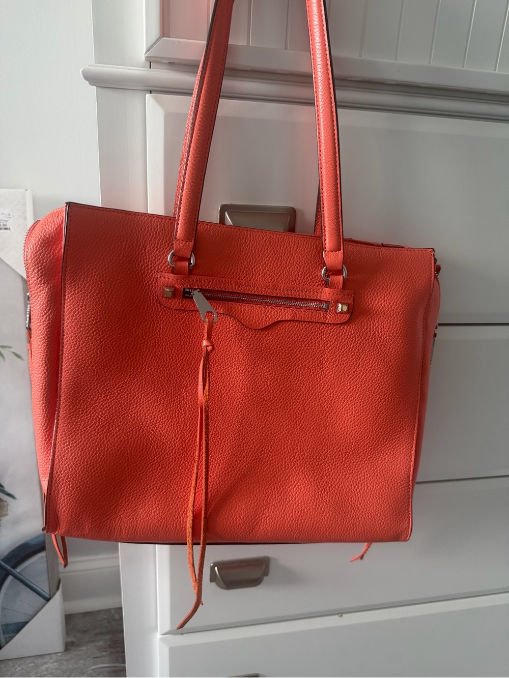 Orange Leather Tote Handbag - Unbranded